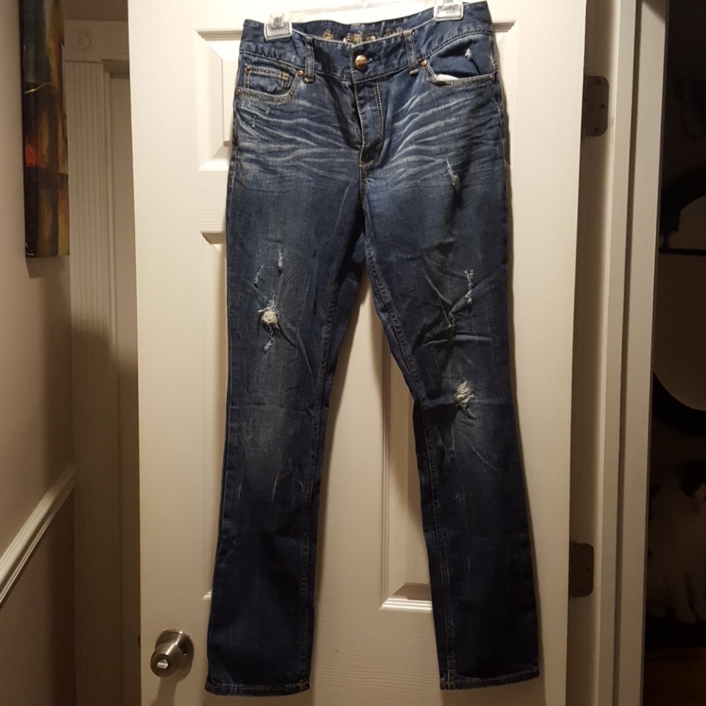 Express destroyed straight leg jeans
